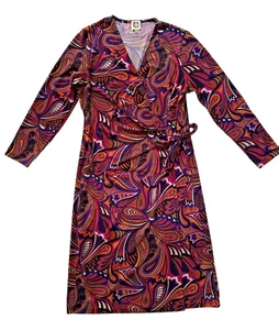 Vestido Anne Klein Imitación Envoltura Multicolor Púrpura Cachemira Manga 3/4 Talla 8 - Imagen 1 de 5