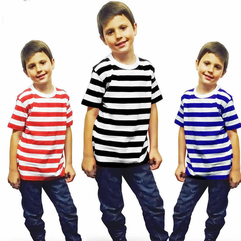 Kids Children Boys Short Sleeve Striped T Shirt Summer School Top Fancy Dress