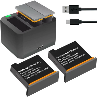 2PCS OSMO Action Battery & 3-Channel Charger Dock For DJI OSMO Action One Camera