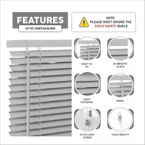 Grey PVC Blind Wood Effect Window Venetian Blinds Trimable Easy Fit Home Office - Picture 1 of 7
