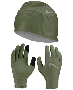 Nike Womens Essential Beanie Hat and Glove Set Oil Green XS / Small - Picture 1 of 3