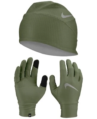 Nike Womens Essential Beanie Hat and Glove Set Oil Green XS / Small - Image 1 of 3