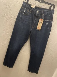 Pantalones de mezclilla Levis para mujer originales 501 recortados botones tiro alto recto 29X26 azul - Imagen 1 de 7