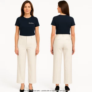 Max Mara Pantalone Da Donna Bianco Taglia 40 In Lino Gamba Larga Elegante Estivo - Picture 1 of 13