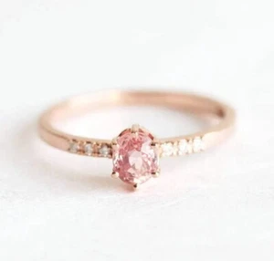 0.67CT Oval & Round Cut Lab Grown Diamond Women Engagement Ring In 10K Rose Gold - Picture 1 of 7