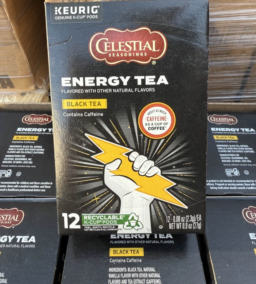 Celestial Seasonings ENERGY TEA Té Negro 72 Cuentas K-Cup Vainas Keurig check BB Foto 1 de 3