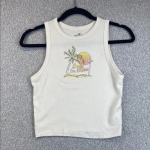 Hollister California Baby Tee Tank Size M Graphic print Beachy "Lost in Bliss" - Picture 1 of 8