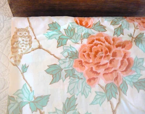 Vintage CANNON ROYAL FAMILY COMFORTCALE OWLS & ROSES FULL Flat Sheet NICE!! - Picture 1 of 3