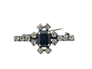 Vintage Rhinestone Bar Brooch w/ Emerald Cut Black Center Stone - Picture 1 of 5
