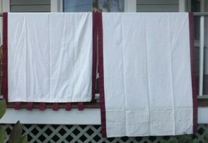 JCP JC Penney Tab Top White Burgundy Curtains-3 Panels - Picture 1 of 6