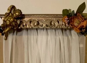 Bed Crown Shelf Gold  With Gold Angel With Flowers & Pearls/Diamonds Handmade - Picture 1 of 20