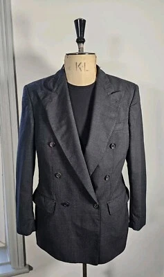 Jaqueta masculina vintage Burberry peito duplo Reino Unido 36/37 lã preta carvão - Imagem 1 de 4