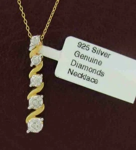 GENUINE DIAMONDS PENDANT NECKLACE .925 SILVER ** New With Tag ** - Picture 1 of 3