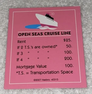 Vtg Monopoly Barbie Boutique Ed. 2007 Replacement Pc Open Seas Cruise Line Card - Picture 1 of 4