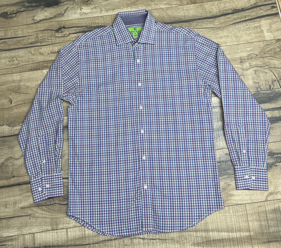 Camisa de vestir Bristol & Bull para hombre talla M con botones manga larga cuadros multicolores Foto 1 de 4