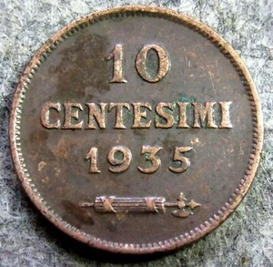 SAN MARINO 1935 R 10 CENTESIMI, COAT OF ARMS BRONZE yes we do combine postage - Picture 1 of 6