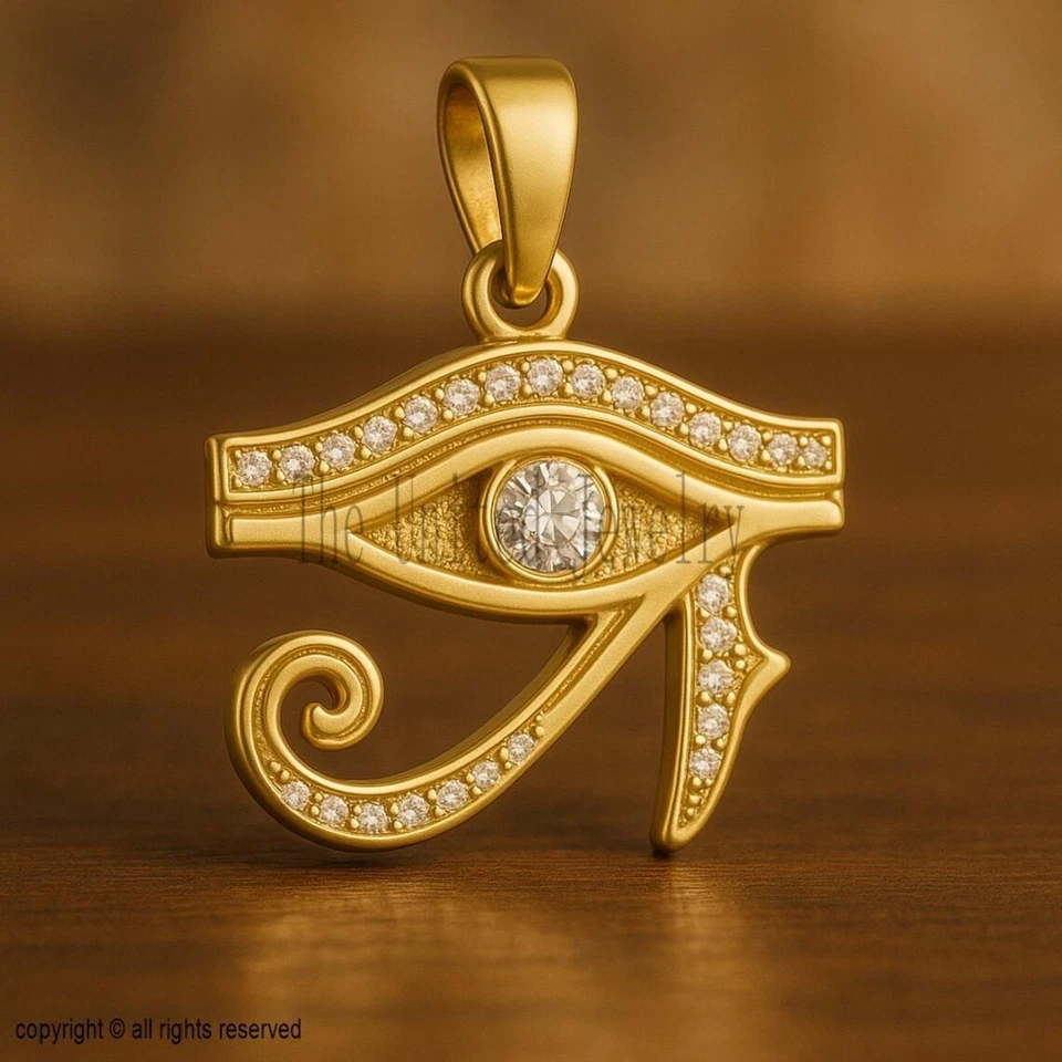 Ciondolo Occhio di Horus con Moissanite | Argento Sterling 925 Placcato Oro... - Immagine 1 di 1