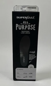 Superfeet Black All-Purpose Low Arch Insoles Size B Men's 2.5-4 Women's 4.5-6 - Picture 1 of 5