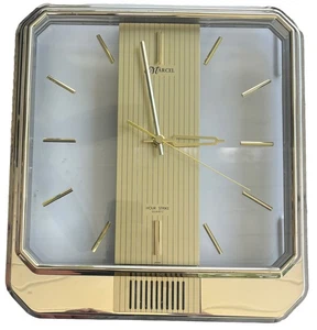 Orologio da parete vintage anni 80 Marcel tono oro colpo d'ora acrilico - funziona alla grande! Bello! - Foto 1 di 8
