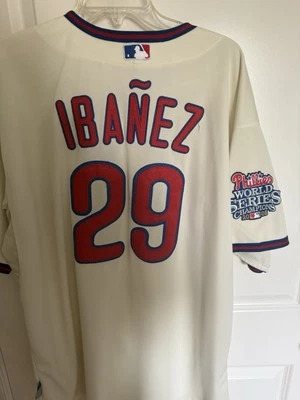 Authentic Philadelphia Phillies Raul Isbanez 2008 Crème Jersey Size 54. - Image 1 of 3