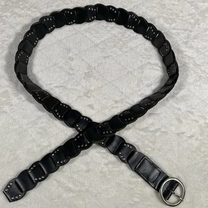 Cinturón para mujer XL de cuero negro vinculado tachonado junta tórica hebilla boho festival occidental - Imagen 1 de 7