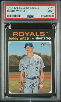 2020 TOPPS HERITAGE MINOR LEAGUE BOBBY WITT JR. #202 SP GRADED PSA 9 MINT RARE! - Image 1 of 2