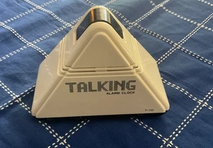 VINTAGE 80s Talking Alarm Clock T-10 Triangle Pyramid White Black - Works Great - Picture 1 of 8