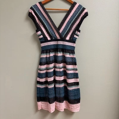 Missoni Womens Striped Ribbon Lace Knit Fit & Flare Dress Size 38 XS Metallic - Image 1 of 4