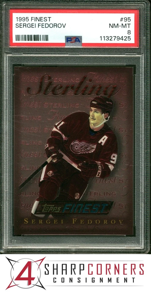 1995 FINEST #95 SERGEI FEDOROV RED WINGS HOF POP 2 PSA 8 - Image 1 of 4
