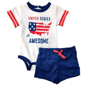 Koala Kids Infant Baby Boys White & Blue Patriotic T-Shirt Shorts 2 Pc Set 0-3m - Picture 1 of 2