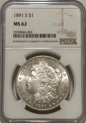 1891 S Morgan Silver Dollar NGC MS62 Tougher Date Morgan - Image 1 of 4