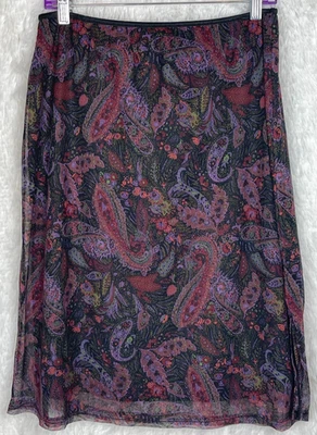 Saia paisley Kathie Lee grande 12/14 elástica cintura puxada transparente sobreposição - Imagem 1 de 4