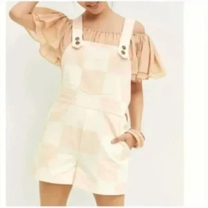 Anthropologie Hutch S Checked pink cream Boho hipster romper overalls - Bild 1 von 9