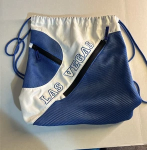 Las Vegas Kordelzugbeutel 16”x15” X4+ blau und weiß doppelter Reißverschluss vorne - Bild 1 von 5