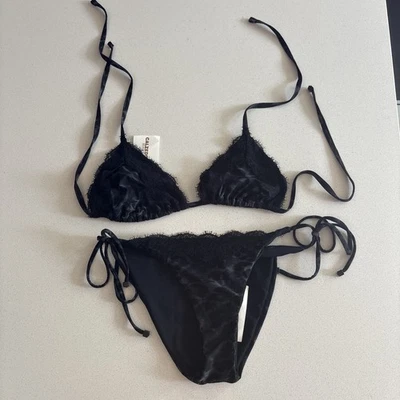 Bikini Calzedonia Cobey negro estampado animal con encaje nuevo con etiquetas Foto 1 de 4