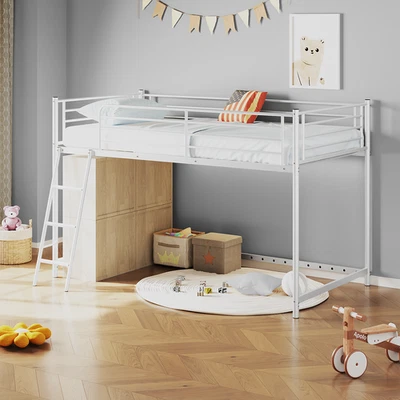 Cama tipo loft tamaño doble con barandillas de longitud completa para niños niñas junior sin ruido Foto 1 de 4