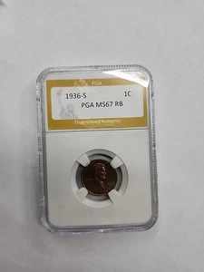 1936 S Lincoln Wheat Cent MS67 RB PGA Tonned RB - Picture 1 of 13