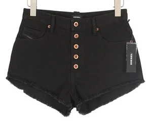 DIESEL De-Gingher Women Shorts W28 Denim Black Distress Buttoned Logo RRP€120 - Picture 1 of 9