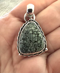 Variscite Snowville Stone Sterling Silver Navajo Native American 925 Pendant - Picture 1 of 9