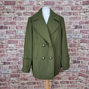 M&S Coat Overcoat UK 18 Olive Green Hip Length Doublebreasted - Picture 1 of 12