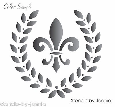 Joanie Stencil French Laurel Wreath Fleur de lis Flower Cottage Pillow DIY Signs - Image 1 of 4
