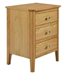 Retro Oak Large Bedside Cabinet Table / Scandi Solid Wood Bedroom Chest Drawers - Picture 1 of 24