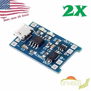 2pcs 5V Micro USB Input 1A 18650 Lithium Battery TP4056 DW01A Charger Module - Picture 1 of 6
