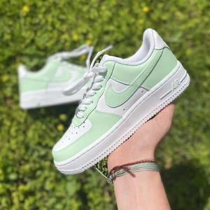 Pastel Mint Green Nike Air Force 1 Custom White Shoes Womens Kids Mens All Sizes - Picture 1 of 24