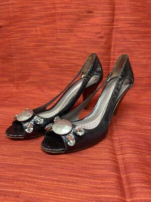 Zapato para mujer Anya Hindmarch, talla 8 EE. UU., UE 39, tacones azules metálicos Crackle Dk Foto 1 de 4
