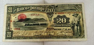 México /Durango 20 Pesos 1910 Series F Circulated Banknote - Picture 1 of 2