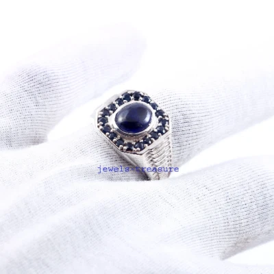 Natural Sapphire Gemstones with 925 Sterling Silver Ring for Men's #JT414 - Image 1 of 4