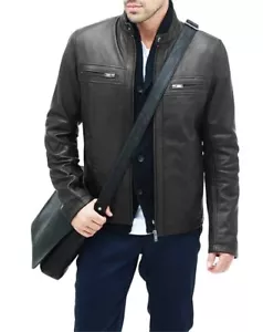 Chaqueta de Cuero Negro Genuino Piel de Cordero Motociclista Corredor Motocicleta Nueva - Imagen 1 de 5