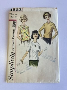 Vintage 60s Blouse Plus Size 20 B40 Slit Opening Sleeveless S4523 Uncut Pattern - Picture 1 of 2