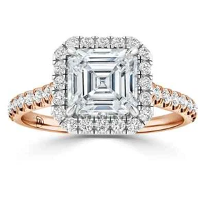 Asscher Diamond Halo Engagement Ring Lab Grown Diamond 14K Rose Gold - Picture 1 of 2
